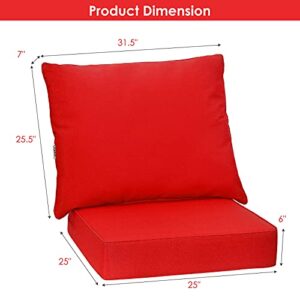 Giantex Patio Cushion Set with Pillow, Deep Seat and Back Cushion, Outdoor Chair Pads with Ties, Cushion Replacement for Patio Furniture, Waterproof 6 Inch Thick Indoor Floor Cushion