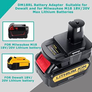 DM18RL Adapter Converter, Battery Adapter for Dewalt for Milwaukee M18 18V/20V Lithium ion Batteries Convert to for Ryobi P108 18V Li-ion NI-CD NI-MH ABP1801 Battery, with USB Port