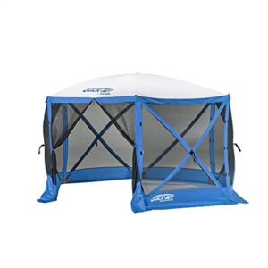 clam quick-set escape sport 11.5 x 11.5 foot portable pop up outdoor tailgating screen tent 6 sided canopy shelter w/stakes & carry bag, blue