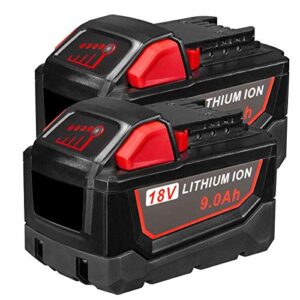 aryee 2pack 18v 9.0ah m18 replacement battery compatible with milwaukee lithium battery power tools 48-11-1820 48-11-1840 48-11-1850 48-11-1828 48-11-1815 cordless tool batteries