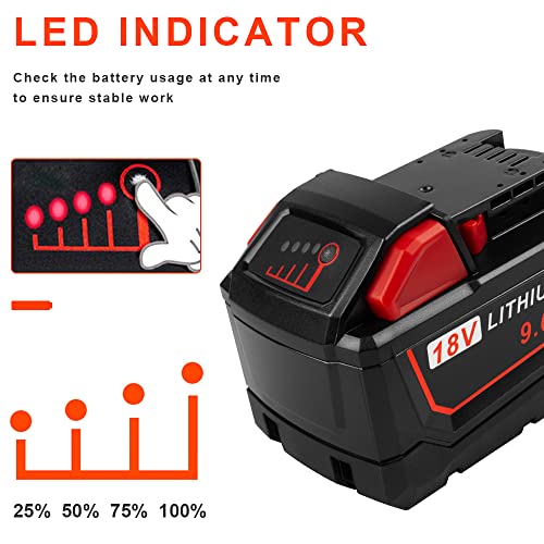 ARyee 2Pack 18V 9.0Ah M18 Replacement Battery Compatible with Milwaukee Lithium Battery Power Tools 48-11-1820 48-11-1840 48-11-1850 48-11-1828 48-11-1815 Cordless Tool Batteries