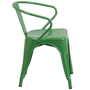 Flash Furniture Commercial Grade Green Metal Indoor-Outdoor Chair with Arms