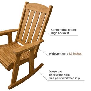 Wooden Rocking Chair with Comfortable Backrest Inclination, High Backrest and Deep Contoured Seat, Solid Fir Wood, Heavy Duty 600 LBS, for Both Outdoor and Indoor, Backyard, Porch and Patio