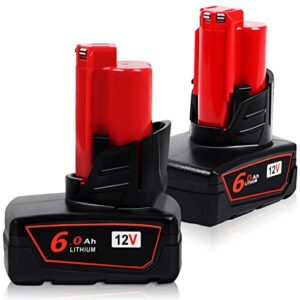 tenhutt 【3rd-upgrade!】 2pack 6.0ah replacement battery for milwaukee m12 12v lithium battery compatible with xc 48-11-2440 48-11-2402 48-11-2460 12-volt m12 cordless power tools