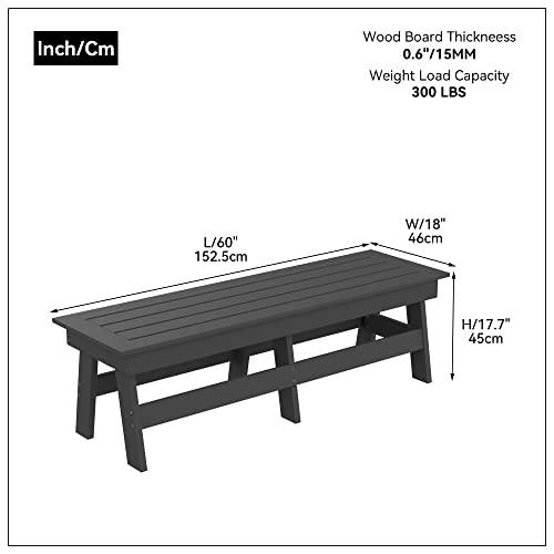 LyuHome Outdoor Long Bench for Dining Table, Dining Bench Indoor Outside Rustic Bench Waterproof Christopher Knight Bench for Front Porch Locker Room Garden (Grey)