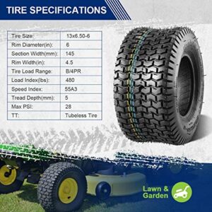 MaxAuto 2 Pcs 13x6.50-6 Turf Tire Mower Lawn and Garden Tractor, 4PR