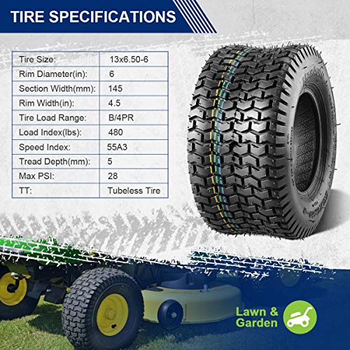 MaxAuto 2 Pcs 13x6.50-6 Turf Tire Mower Lawn and Garden Tractor, 4PR