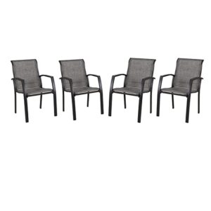 phi villa outdoor patio dining chair with wider armrest and curved seat back, all-aluminum frame and sling fabric of waterproof, breathable and quick-drying for garden, lawn, patio, set of 4