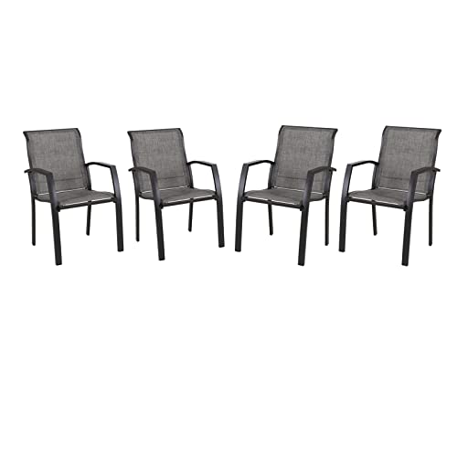 PHI VILLA Outdoor Patio Dining Chair with Wider Armrest and Curved Seat Back, All-Aluminum Frame and Sling Fabric of Waterproof, Breathable and Quick-Drying for Garden, Lawn, Patio, Set of 4