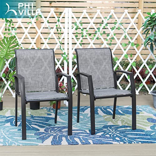 PHI VILLA Outdoor Patio Dining Chair with Wider Armrest and Curved Seat Back, All-Aluminum Frame and Sling Fabric of Waterproof, Breathable and Quick-Drying for Garden, Lawn, Patio, Set of 4