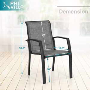 PHI VILLA Outdoor Patio Dining Chair with Wider Armrest and Curved Seat Back, All-Aluminum Frame and Sling Fabric of Waterproof, Breathable and Quick-Drying for Garden, Lawn, Patio, Set of 4