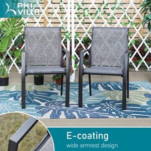 PHI VILLA Outdoor Patio Dining Chair with Wider Armrest and Curved Seat Back, All-Aluminum Frame and Sling Fabric of Waterproof, Breathable and Quick-Drying for Garden, Lawn, Patio, Set of 4