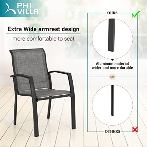 PHI VILLA Outdoor Patio Dining Chair with Wider Armrest and Curved Seat Back, All-Aluminum Frame and Sling Fabric of Waterproof, Breathable and Quick-Drying for Garden, Lawn, Patio, Set of 4