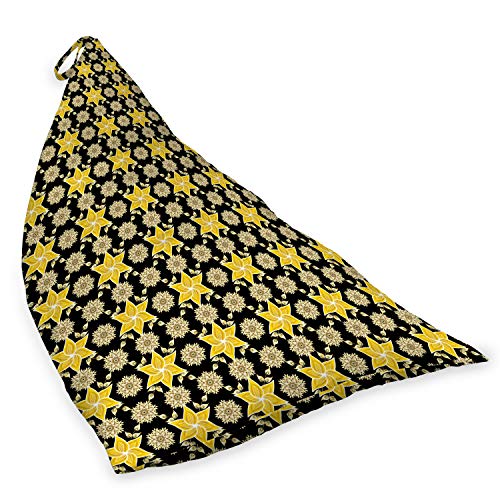 Lunarable Yellow Medallion Lounger Chair Bag, Star Like Shaped Flowers Pattern on Dark Tone Backdrop, High Capacity Storage with Handle Container, Lounger Size, Charcoal Grey Pale Yellow