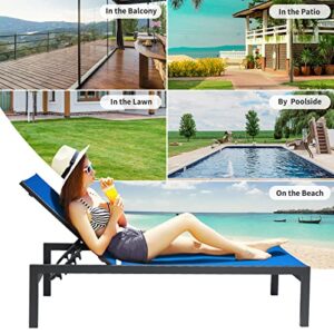 LYMJARD Patio Chaise Lounge 3 Pcs Aluminum Lounge Chair Sets Outdoor 5 Position Adjustable, All Weather for Pool Beach Patio Backyard Lawn and Garden,Side Table Included (Blue Textilene)