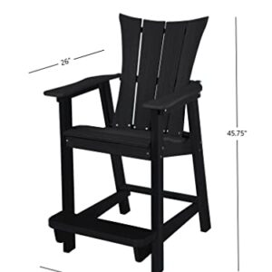 Phat Tommy Adirondack Double Set of 2 - Tall Bar Stool Chairs with Table - High Top, Counter Height Poly Furniture - Modern, Weather Resistant Balcony Chair for Pool, Patio, and Deck, Black