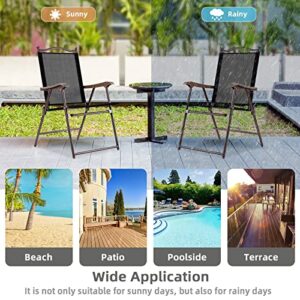 BestComfort Patio Folding Chairs Set of 2, Portable Sling Chairs with Armrest Metal Frame, Indoor Outdoor Lawn Chairs, Folding Chairs for Yard Garden Poolside Beach Camping, No Assembly, Black