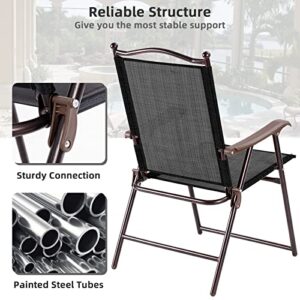 BestComfort Patio Folding Chairs Set of 2, Portable Sling Chairs with Armrest Metal Frame, Indoor Outdoor Lawn Chairs, Folding Chairs for Yard Garden Poolside Beach Camping, No Assembly, Black