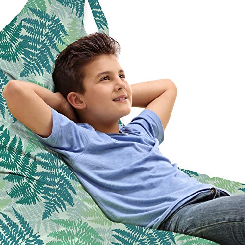 Lunarable Fern Pattern Lounger Chair Bag, Exotic Tropical Fronds Illustration Designed in Shades of Green, High Capacity Storage with Handle Container, Lounger Size, Pale Green and Multicolor