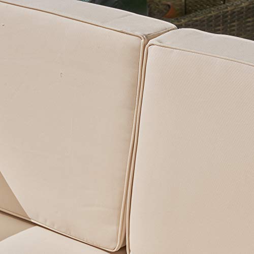 Great Deal Furniture Dawson Outdoor Sectional Loveseat Set - 2-Seater - Acacia Wood - Outdoor Cushions - Teak and Beige