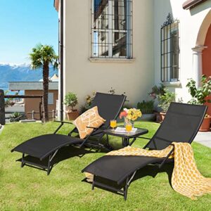 Giantex Set of 2 Patio Chaise Lounge Chairs, with 5-Level Adjustable Backrest, Armrests, Fast-Drying Fabric, Foldable and Stackable Lounger for Poolside, Backyard Outdoor Chaise Recliner,Black