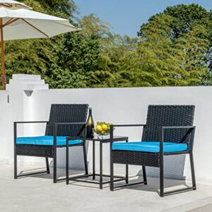 aug-guan patio furniture set,wicker bistro set 3 pieces outdoor furniture,rattan table and patio chairs set for balcony,yard,porch and deck (blue)