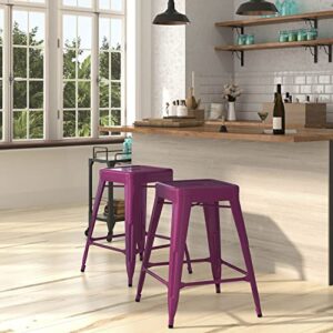merrick lane newark series purple 24″ high backless metal counter height stool with square seat for indoor-outdoor use