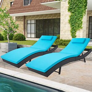 incbruce patio chaise lounge chairs set, outdoor reclining chaise with adjustable backrest, pe rattan steel frame pool lounge chairs of 2