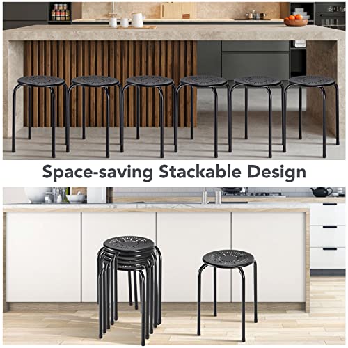 LDAILY Multipurpose Stool Chairs, Small Stool Sets, Metal Stool with Dome, Stackable Backless Kitchen Stool Indoor Outdoor, Furniture Stools, Suitable for Garden, Living Room, Home, Black (6-Pack)