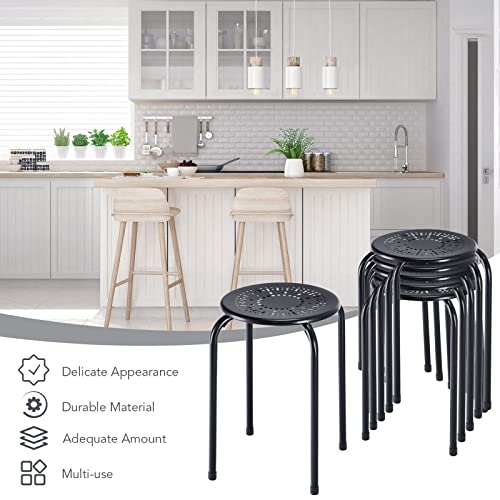 LDAILY Multipurpose Stool Chairs, Small Stool Sets, Metal Stool with Dome, Stackable Backless Kitchen Stool Indoor Outdoor, Furniture Stools, Suitable for Garden, Living Room, Home, Black (6-Pack)