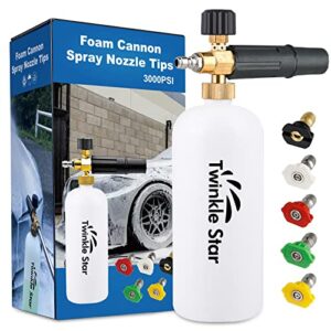 twinkle star foam cannon 1 l bottle snow foam lance with 1/4″ quick connector, 5 nozzle tips for pressure washer