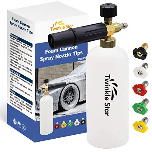 Twinkle Star Foam Cannon 1 L Bottle Snow Foam Lance with 1/4" Quick Connector, 5 Nozzle Tips for Pressure Washer