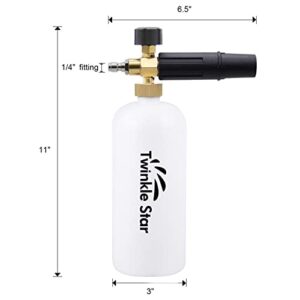 Twinkle Star Foam Cannon 1 L Bottle Snow Foam Lance with 1/4" Quick Connector, 5 Nozzle Tips for Pressure Washer