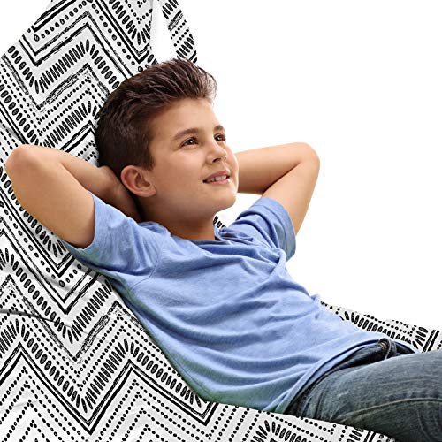 Lunarable Chevron Lounger Chair Bag, Monochrome Line Art Civilizations Elements Hand Drawn Sketch Style, High Capacity Storage with Handle Container, Lounger Size, Black White