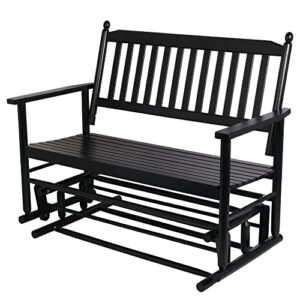 luckyermore patio glider swing bench 2-person garden rocking seating for outdoor, wooden porch loveseat chair for outside, backyard, poolside, garden, black