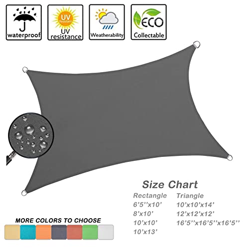 LOVE STORY Waterproof 10'×13' Rectangle Dark Grey Sun Shade Sail Canopy UV Resistant for Outdoor Patio Garden Backyard