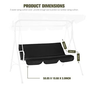 Quekehis Patio Swing Cushion Cover Replacement Waterproof Swing Seat Cover for 3 Seat Outdoor Swing Cushion Protective Cover 59x19x4inch Black