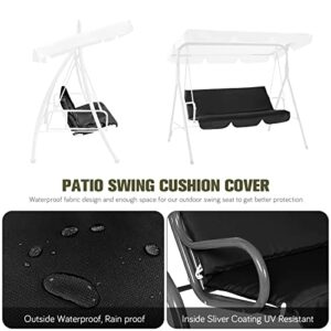 Quekehis Patio Swing Cushion Cover Replacement Waterproof Swing Seat Cover for 3 Seat Outdoor Swing Cushion Protective Cover 59x19x4inch Black