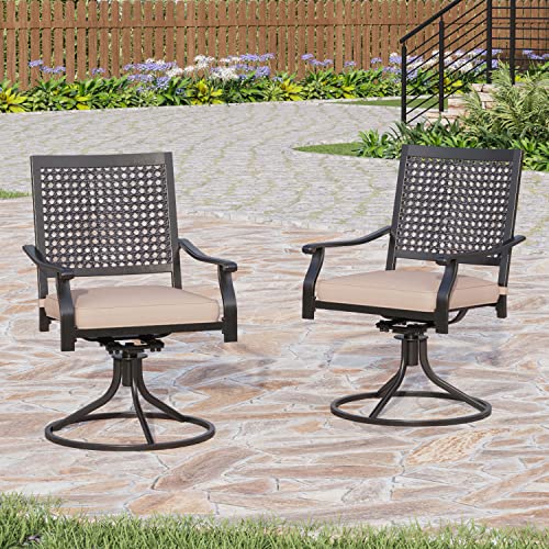 PHI VILLA Patio Swivel Dining Chairs Set of 2, Outdoor Kitchen Garden Metal Chair with Cushions, Patio Furniture Chair with Armrest, Black Frame