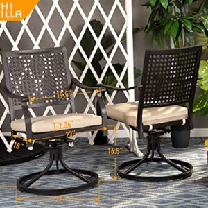PHI VILLA Patio Swivel Dining Chairs Set of 2, Outdoor Kitchen Garden Metal Chair with Cushions, Patio Furniture Chair with Armrest, Black Frame