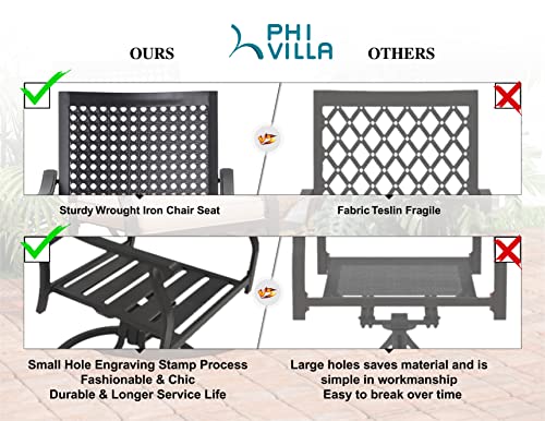 PHI VILLA Patio Swivel Dining Chairs Set of 2, Outdoor Kitchen Garden Metal Chair with Cushions, Patio Furniture Chair with Armrest, Black Frame