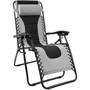 homall zero gravity chair patio padded recliner outdoor oversized portable lounge chair adjustable lawn folding chair with headrest (grey)