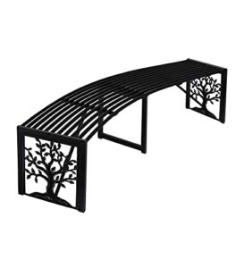 plow & hearth weatherproof tree of life outdoor backless curved bench | holds up to 300 lbs | garden patio porch park deck | metal | black | 55″ l x 15½”w x 16″ h