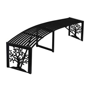 Plow & Hearth Weatherproof Tree of Life Outdoor Backless Curved Bench | Holds Up to 300 lbs | Garden Patio Porch Park Deck | Metal | Black | 55" L x 15½"W x 16" H