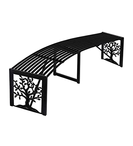 Plow & Hearth Weatherproof Tree of Life Outdoor Backless Curved Bench | Holds Up to 300 lbs | Garden Patio Porch Park Deck | Metal | Black | 55" L x 15½"W x 16" H