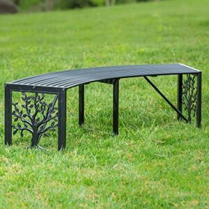 Plow & Hearth Weatherproof Tree of Life Outdoor Backless Curved Bench | Holds Up to 300 lbs | Garden Patio Porch Park Deck | Metal | Black | 55" L x 15½"W x 16" H