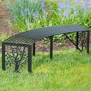 Plow & Hearth Weatherproof Tree of Life Outdoor Backless Curved Bench | Holds Up to 300 lbs | Garden Patio Porch Park Deck | Metal | Black | 55" L x 15½"W x 16" H