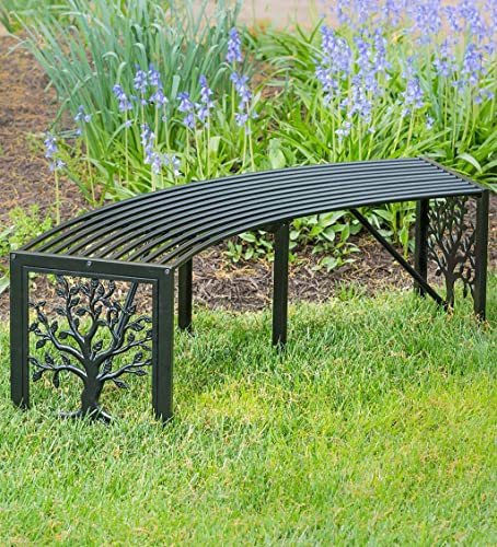 Plow & Hearth Weatherproof Tree of Life Outdoor Backless Curved Bench | Holds Up to 300 lbs | Garden Patio Porch Park Deck | Metal | Black | 55" L x 15½"W x 16" H