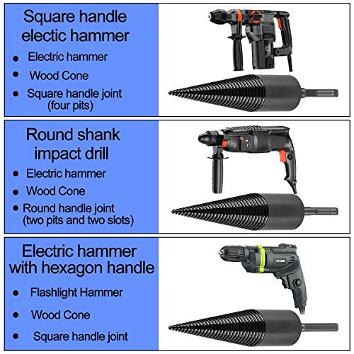 LATTOOK Firewood Log Splitter 42mm Wood Splitter Drill, 3 Pcs Heavy Duty Drill Screw Cone Driver, Portable Wood Cut Tool Removable Firewood Kindling Splitter Screw for Hand Drill Stick