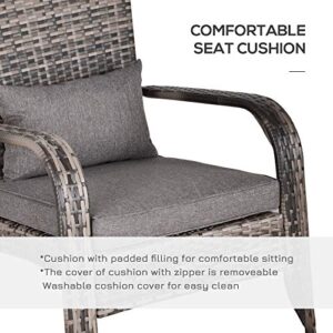 Outsunny Patio Wicker Adirondack Chair, Outdoor All-Weather Rattan Fire Pit Chairs w/Soft Cushions, Tall Curved Backrest, and Comfortable Armrest for Deck or Garden, Grey